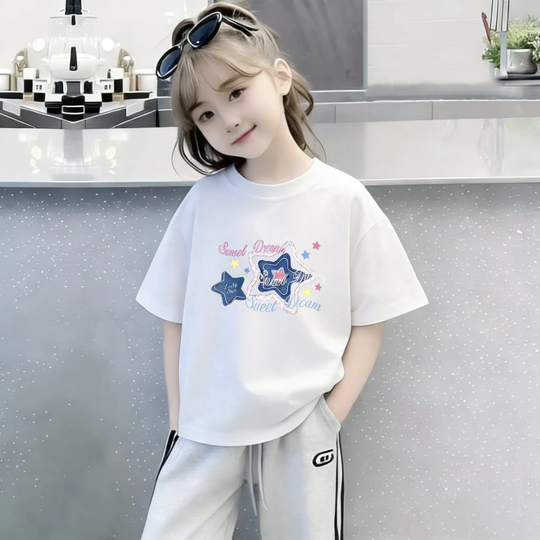 Children's Summer Clothes Short Sleeved Star T-shirt 2026 New Style Children's Baby Stylish Versatile Casual Girl's Top