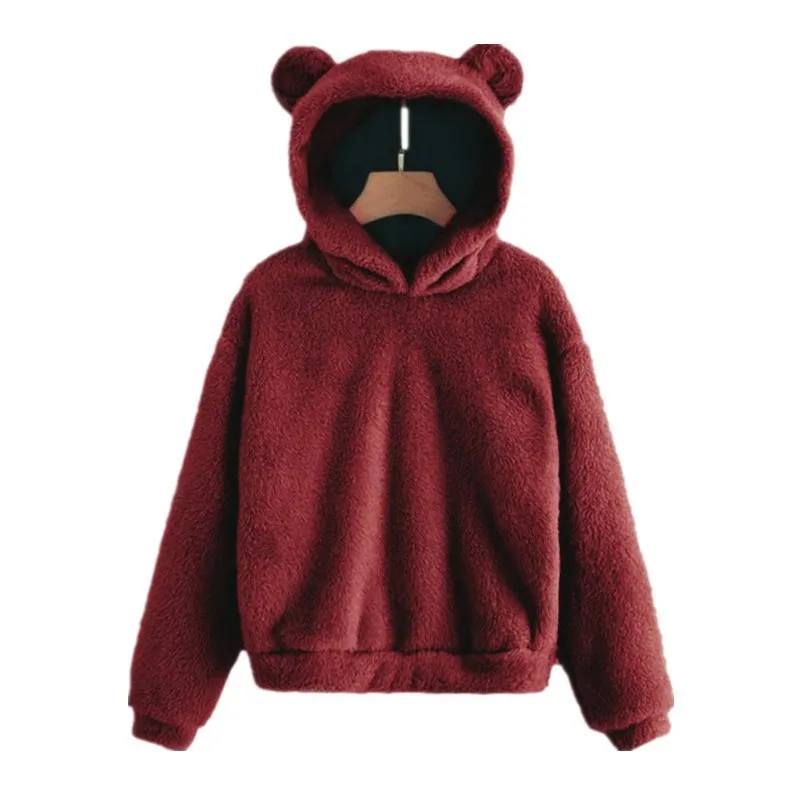 Autumn Winter Women\'s Hoodies Winter Women Long Sleeve Rabbit Ear Hood Sweatshirt Cute Plush Warm Casual Hoodie Tops