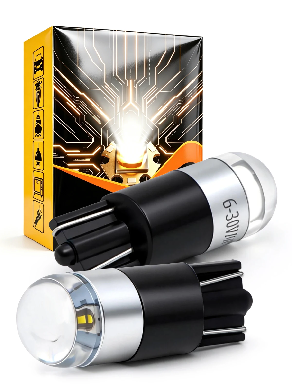

T10 LED W5W 194 Signal Lamp with Lens 6-30V for Car Parking Side Marker License Plate Dome Trunk Interior Lighting White 2Pcs