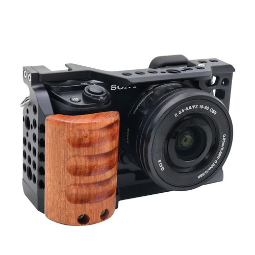 Imagen 2 del producto Estabilizador de plataforma de jaula de cámara para Sony a6000 / A6100 /6300/6400/ soporte DSLR con mango de madera zapato frío con rosca 1/4 3/8