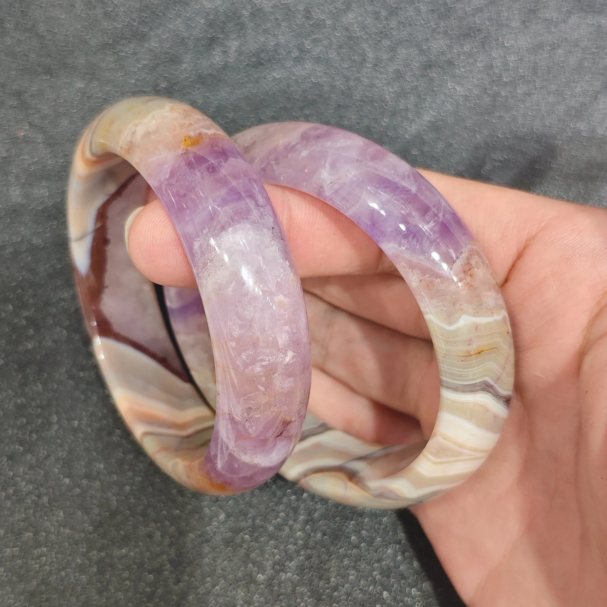 Natural Amethyst Agate Bangle Bracelet Gemstone Smooth Bangle Purple Crystal Banded Jewelry Present Accessories Supply 1 Piece