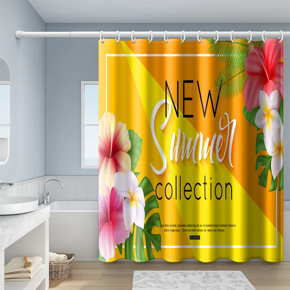 Tropical Green Plant Summer Flower Shower Curtain Waterproof Polyester Fabric Bathroom Curtain With Hook