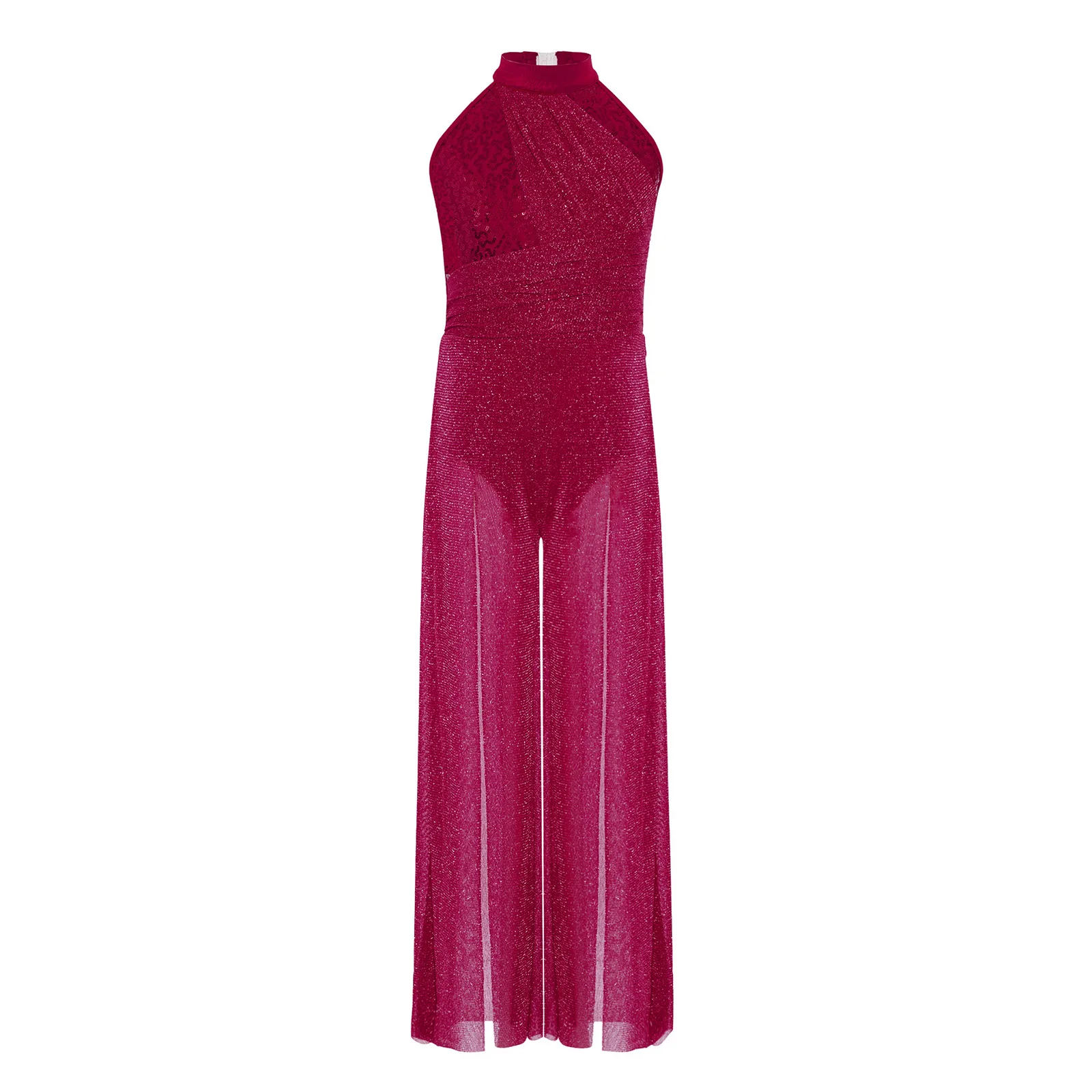 Mädchen Gymnastik- und Ballett-Einteiler Glänzender Pailletten-Jumpsuit für Moderne Zeitgenössische Lyrische Tanz-Performance Kostüme Tanzbekleidung – Detail 9
