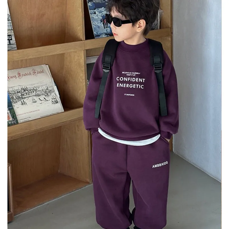 RAISE Winter-Set für Teenager-Jungen, 2-teiliges Kleidungsset, Sweatshirt mit Buchstabenmuster und Fleece-Unterhose, warmes, dickes Kinder-Outfit für Jungen. – Detail 1