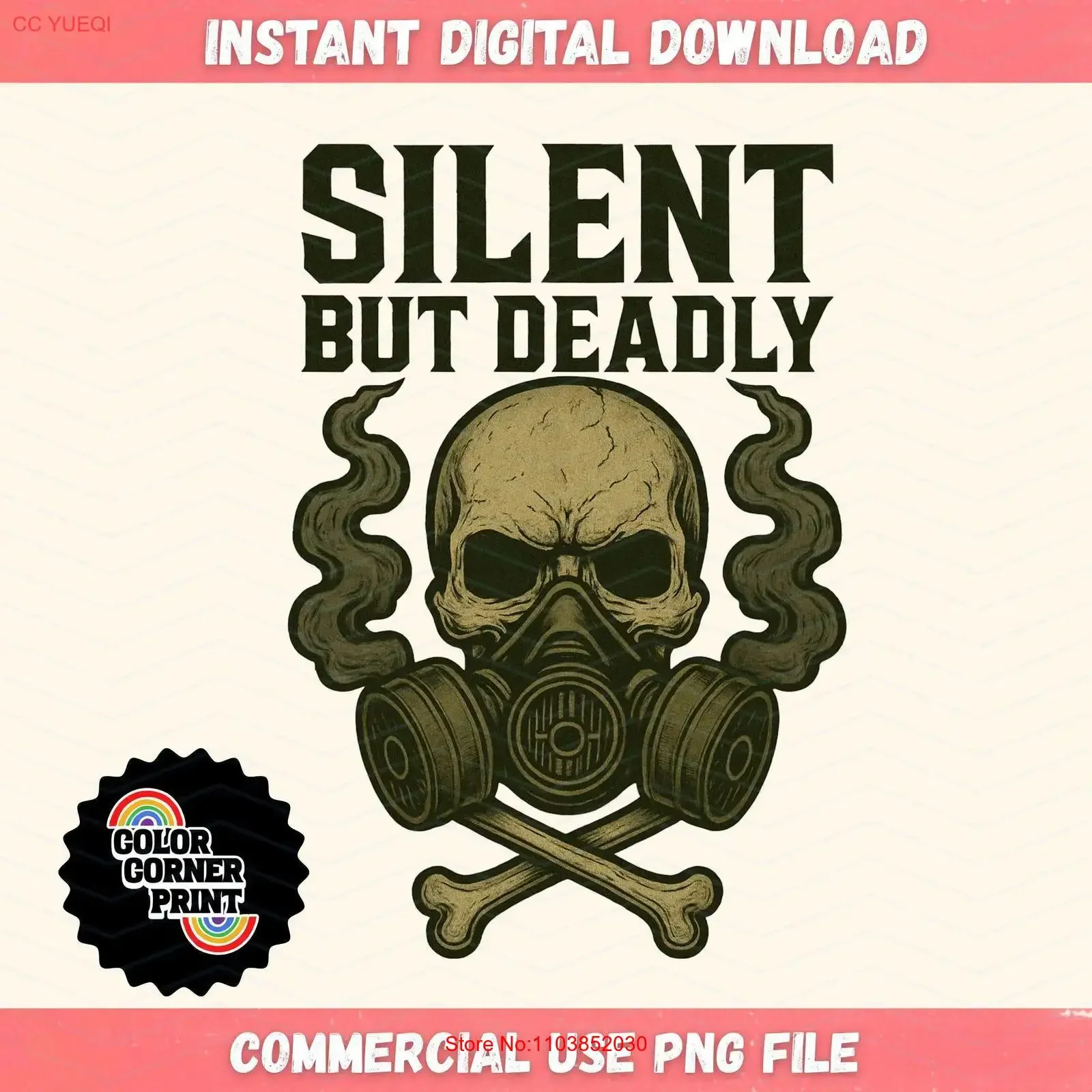 Silenciosa pero mortal cráneo PNG máscara de Gas Grunge diseño de camiseta Humor oscuro Clipart para hombres Edgy Digital vintage lavado ligeramente