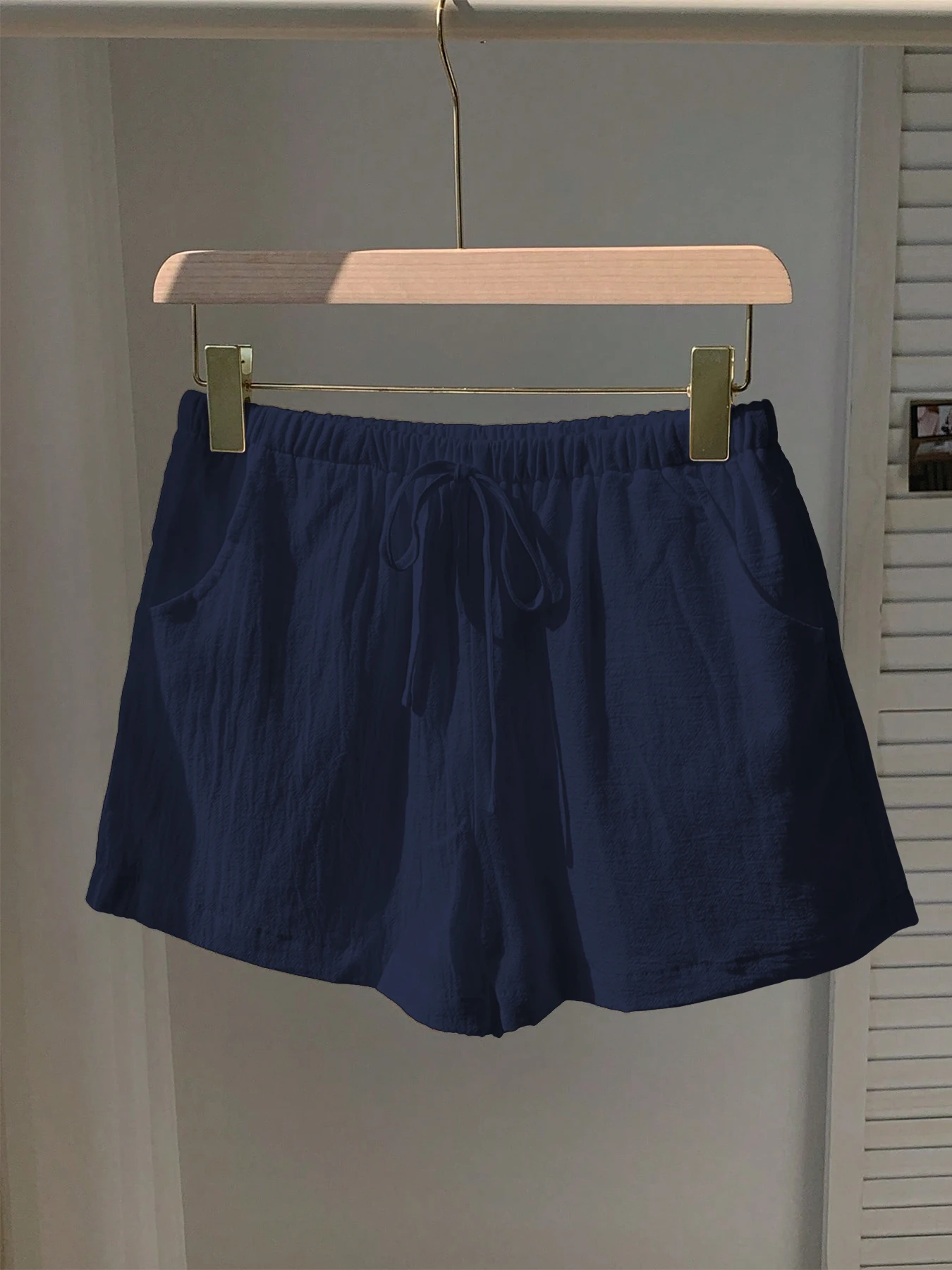 Damen Neue Frühling-Sommer Leinen Einfarbige Lässige Sport-Shorts mit Elastischem Bund und Kordelzug – Detail 6