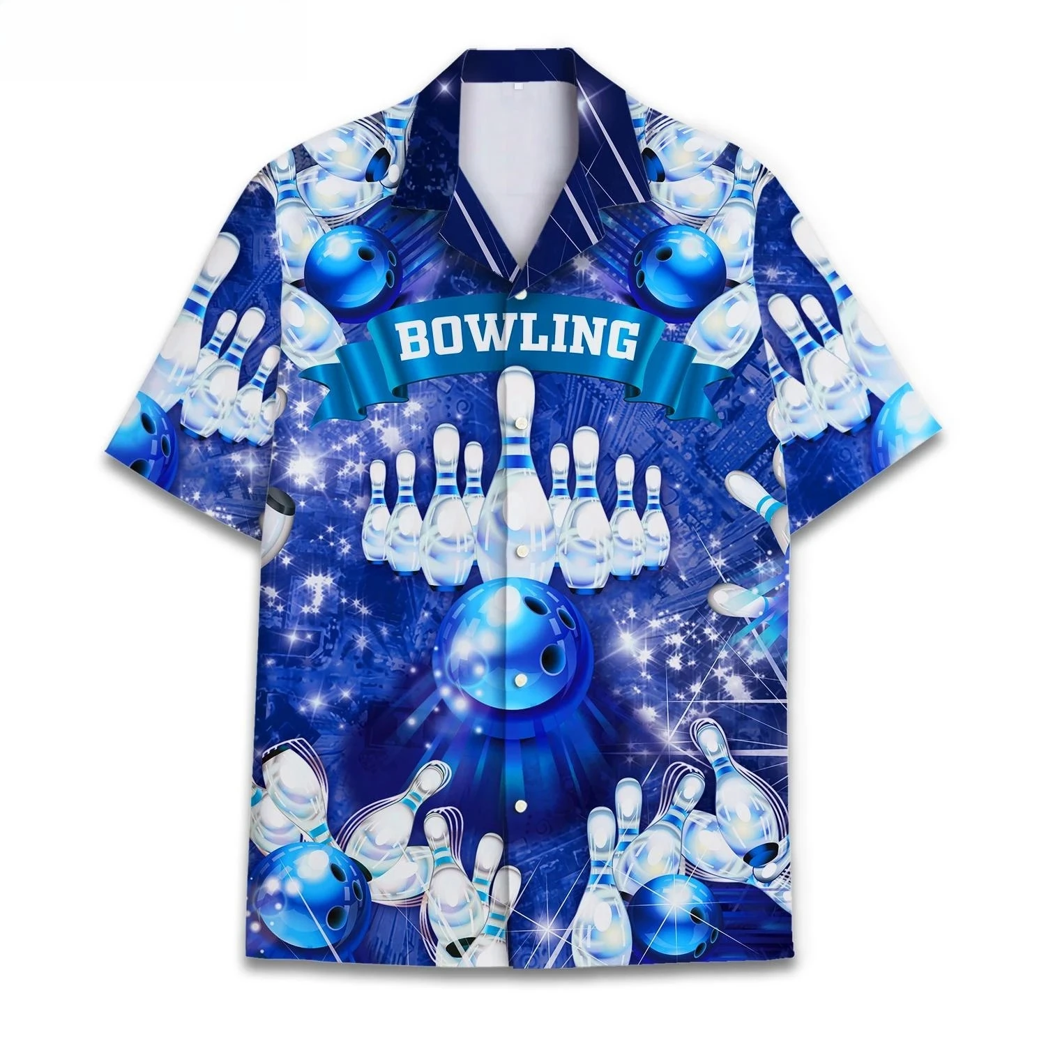 Sports Bowling 3D Printed Hawaiian Shirt for Men Cool Summer Beach Shirts 2026 Lapel Short Sleeves Tops Button Blouse Tops - view 3
