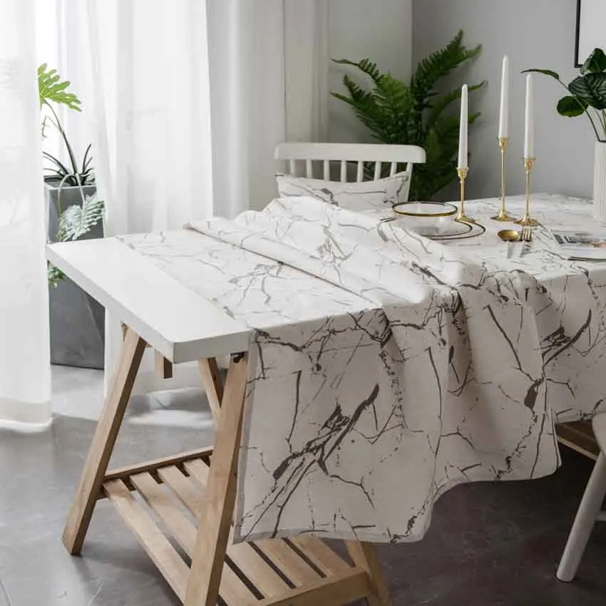 Toalha de Mesa Moderna Simples com Estampa de Grãos de Mármore, à Prova de Poeira, para Decoração de Mesa de Café e Jantar, Pano para Fotografia