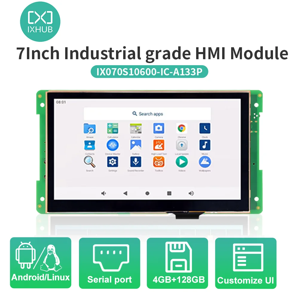 7Inch Smart IXHUB HMI Embedded All In One Linux QT Ubuntu Android 10.0 System Support WIFI RS485 RS232 TTL MIC RTC Ethernet