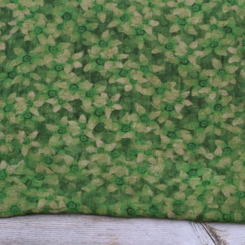 Artificial silk, cotton, green digital printing, ramie fabric, clothing, handmade DIY, sewing fabric