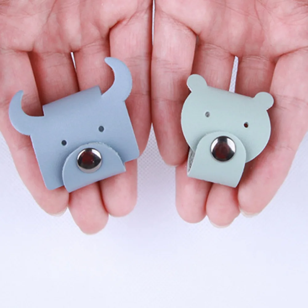 Earphone Cord Organizer Cute Animal Leather Cable Winder Cable Protector Clip Anti Winding Anti Loss Cartoon Necklace Organizer