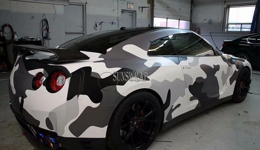 

Black White Gray Big Pattern Camo Car Wrap - High-Definition Matte Auto Film for Car Exterior Decoration & Vehicle Styling