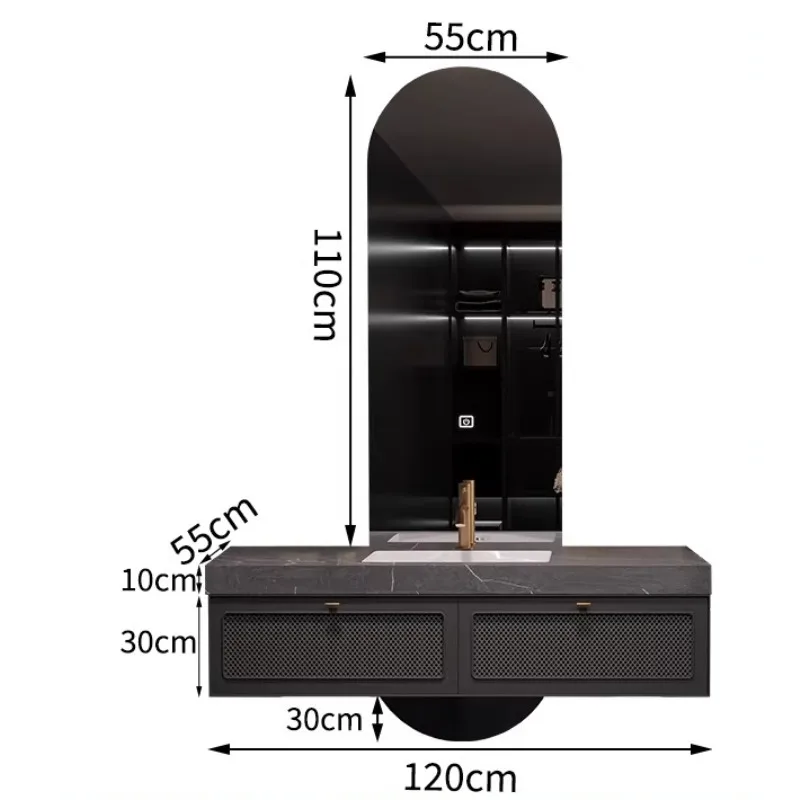High-end hotel-style bathroom cabinet combination imitation rattan slate seamless bathroom sink