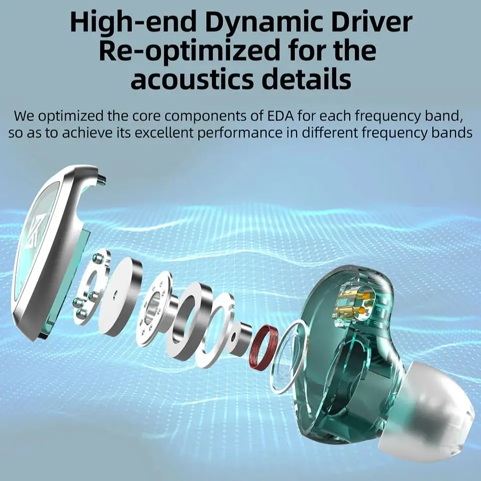سماعات أذن KZ EDA Dynamic Driver HiFi داخل الأذن باس/متوسط/عالية التردد ثلاثة سماعات سلكية للضبط مع كابل ترقية سماعة رأس IEM