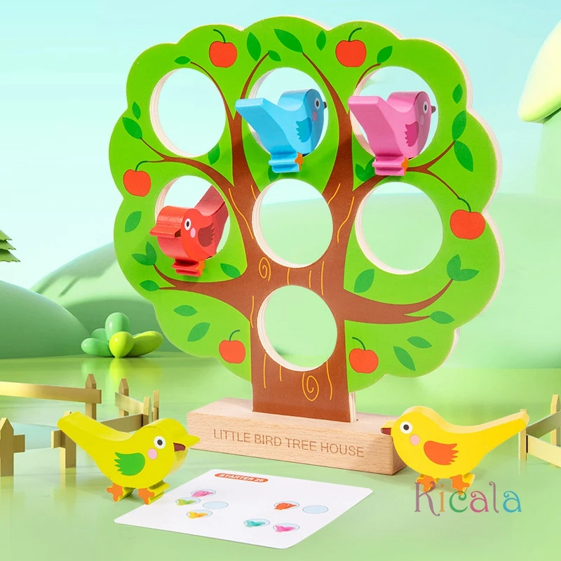 Fun Little Bird Tree House Children's Educational Wooden Toy Toddler Montessori Toy Color Recognition Interactive Desktop