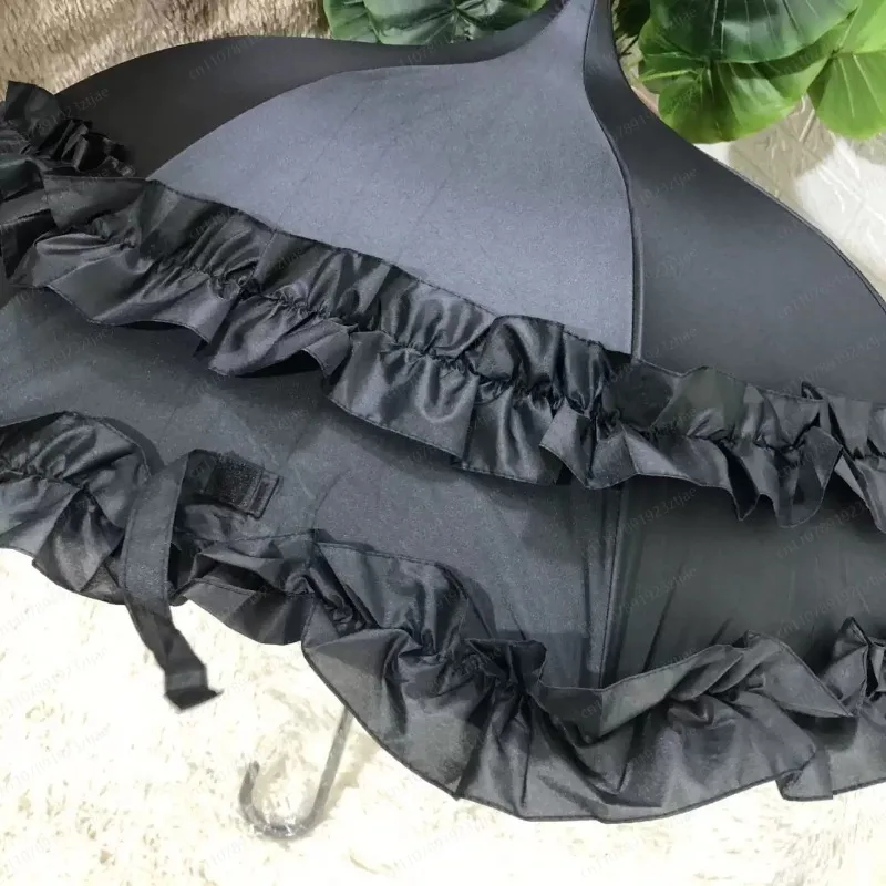 2022 New Pagoda-Type Vinyl Princess Umbrella, Semi-Automatic Long Handle Sunscreen Rain Umbrella