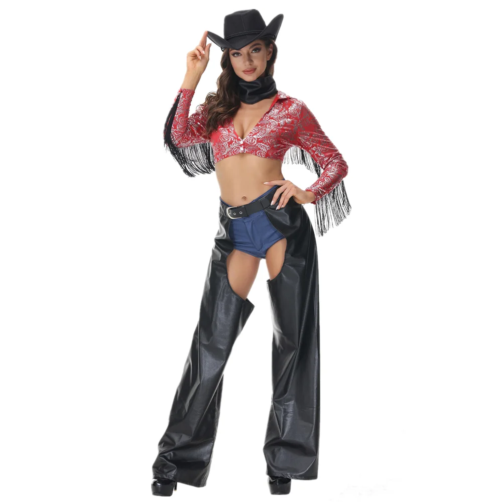 

Women Policewoman Costume Suit Cowboy Cosplay Tassel Sexy Uniform