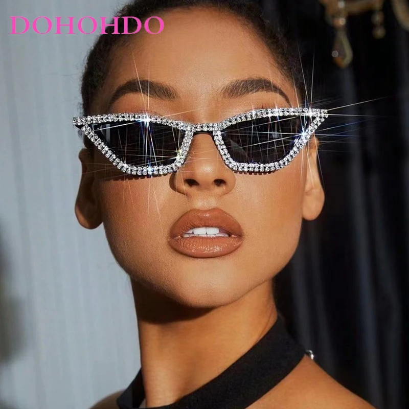 

DOHOHDO Unise Cat Eye Plastic Frame Rhinestone Decor Tinted Lens Fashion Glasses Rave Party Musical Festival Street-Photography