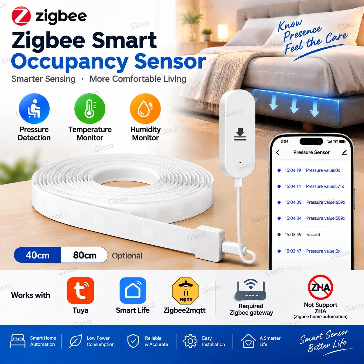 2-in-1 Zigbee TUYA Pressure Temperature Humidity Sensor Occupancy/Presence Detector Stress Belt Smart Life Home Automation Scene