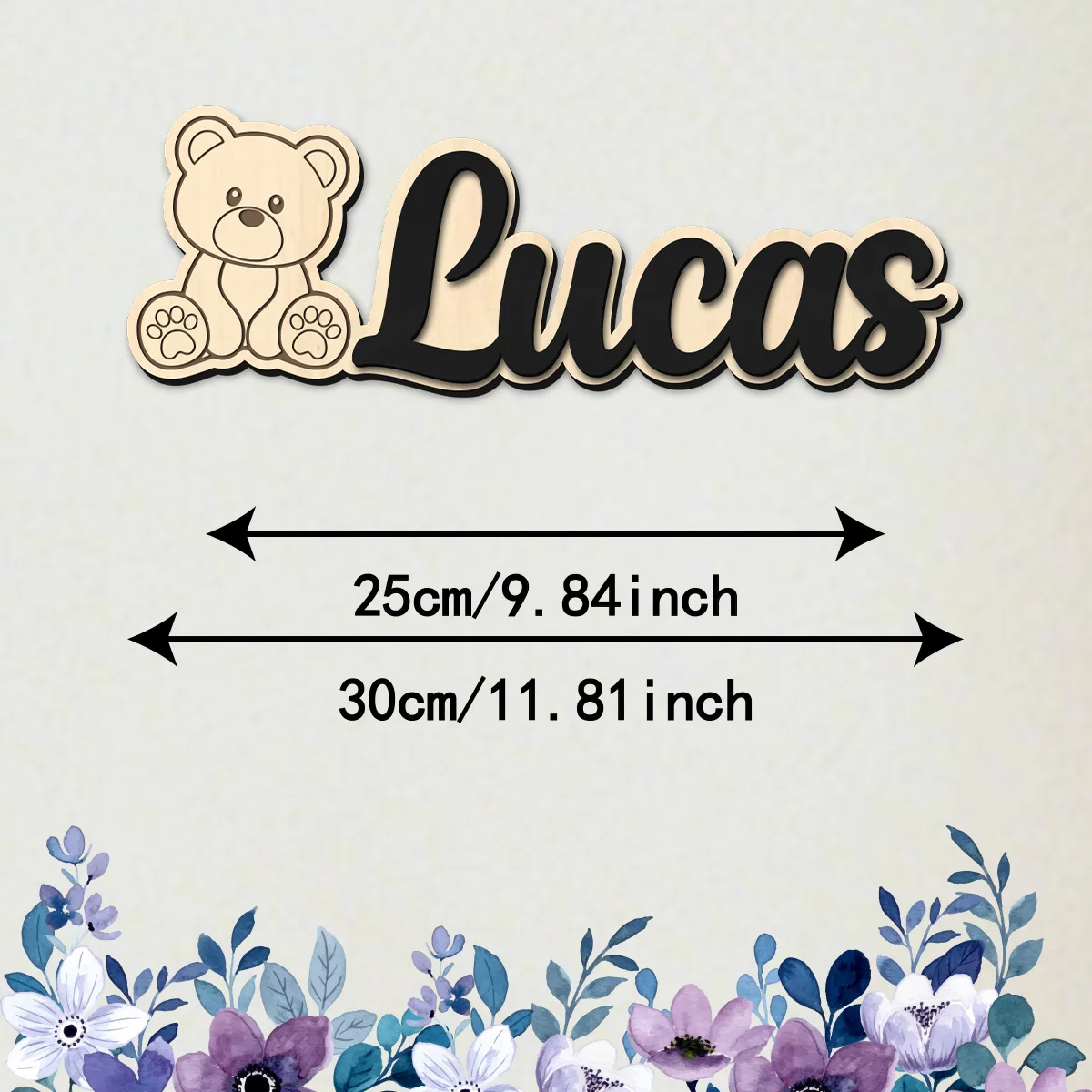 1pc double-layer wooden surname brand, teddy bear pattern, personalized children's room decoration, baby name identification view 6