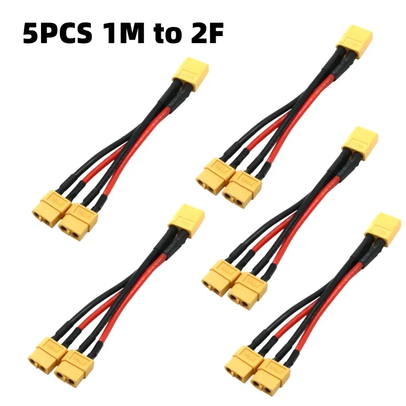 Fio de silicone xt60 conector de bateria paralela macho/fêmea cabo dupla extensão divisor y/motor de bateria rc com 3 vias 14awg