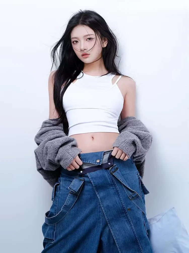 

Laid-back Style Denim Pants Theme Costume Photography Performance Outfit Set Studio New Arrival Women's Fashion Portrait Art
