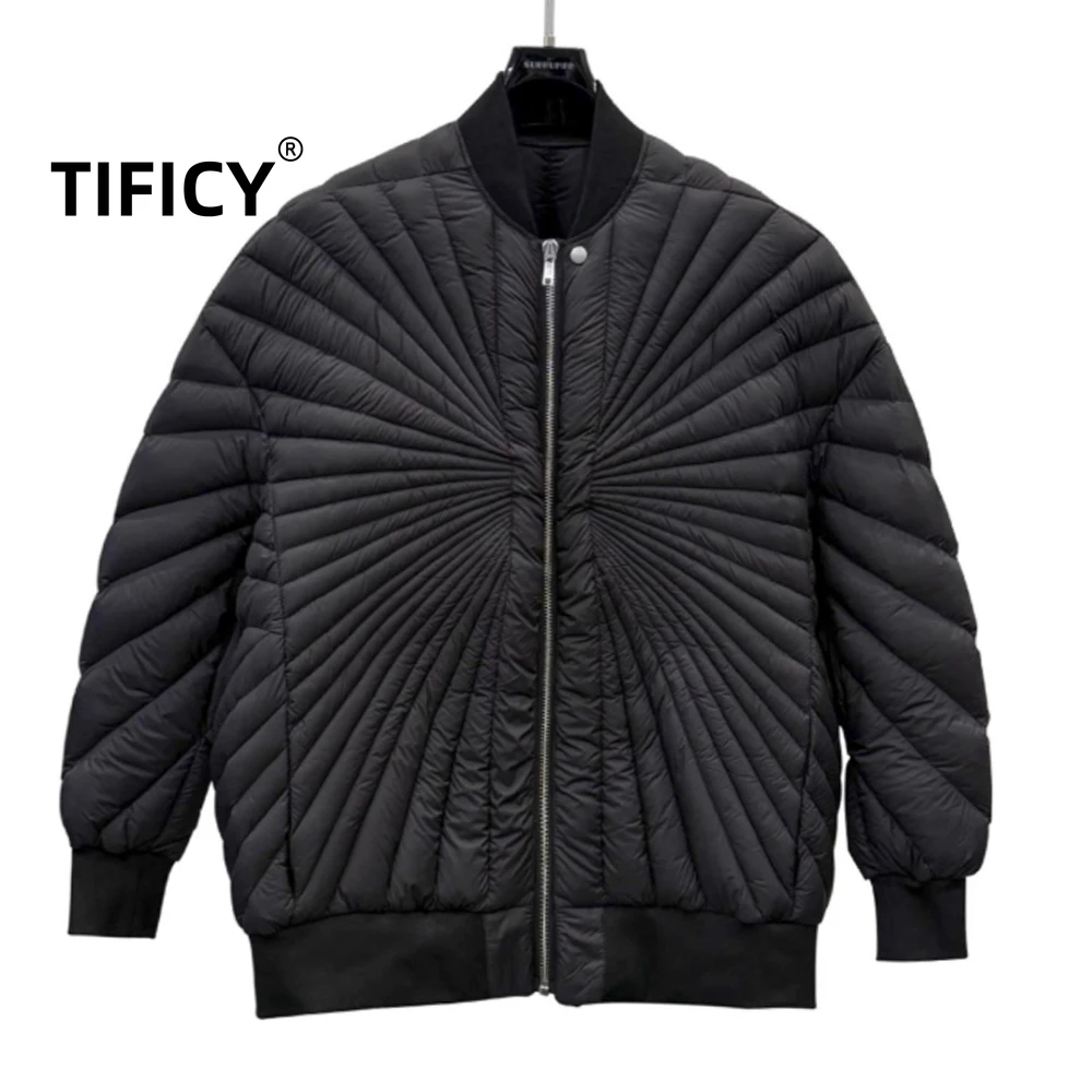 High Street Dark RO Goose Down Jacket Men's Geometric Ray Embroidery Quilted Down Baseball Winter Warm Jacket