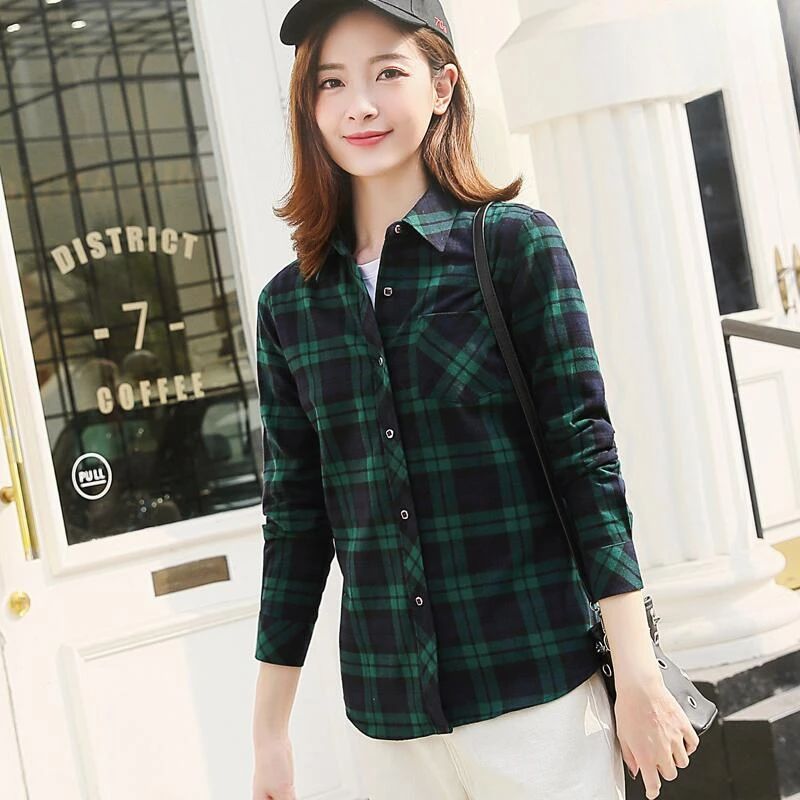 New in shirt 100%cotton long-sleeve shirts for women slim fit shirt elegants plaid tops fashion soft clothes streetwear blouse