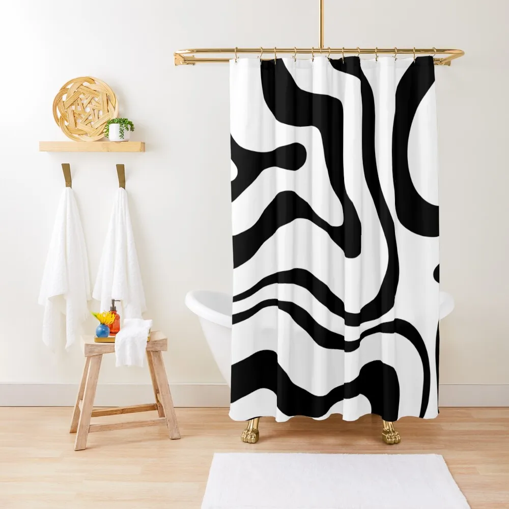 

Zebra Swirl Abstract Pattern Square in Black and White Shower Curtain For Bathrooms Bathroom Decor Curtain
