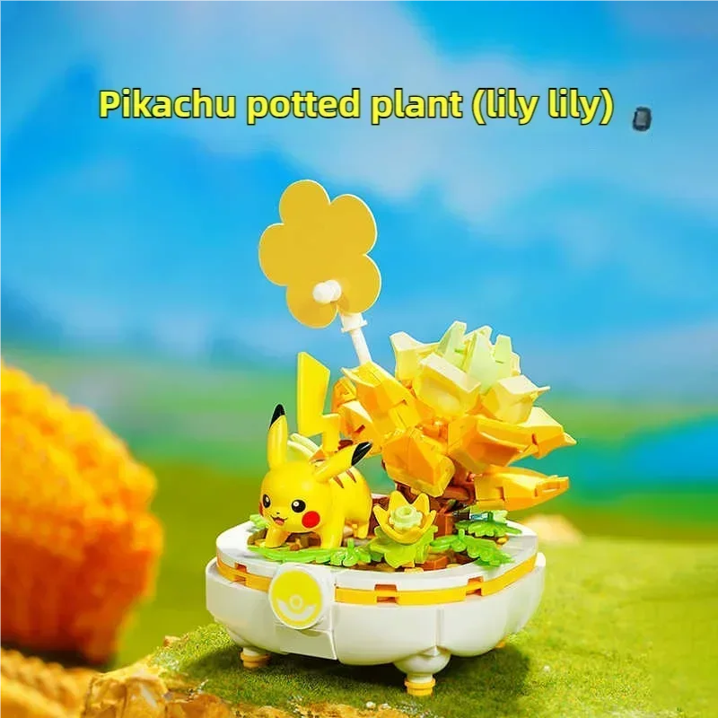 Pokemon Building Blocks Pikachu Togepi Sylveon Sprigatito Flower Plant Potted Bricks Desktop Display Children's DIY Toys Gifts