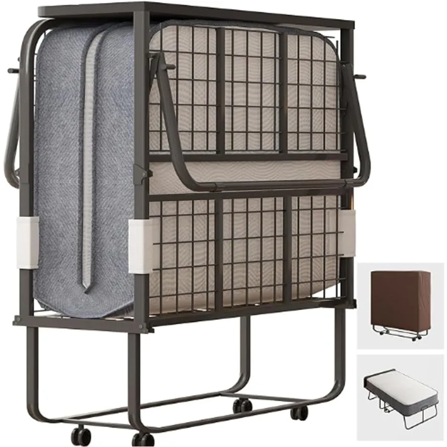 Folding Bed with 5" Memory Foam Mattress and Headboard