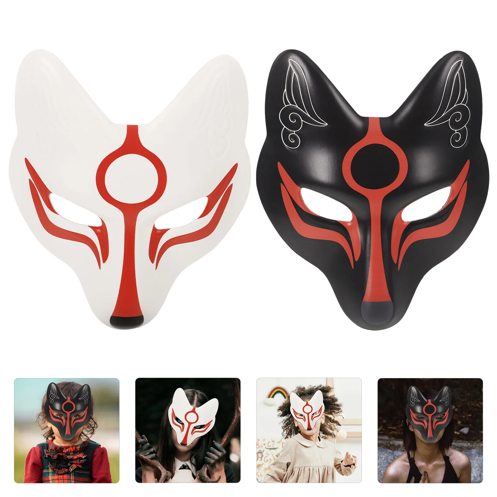 Kitsune Mask Kidcore Clothess Stage Performance Props Kidcore Clothess (Black White)