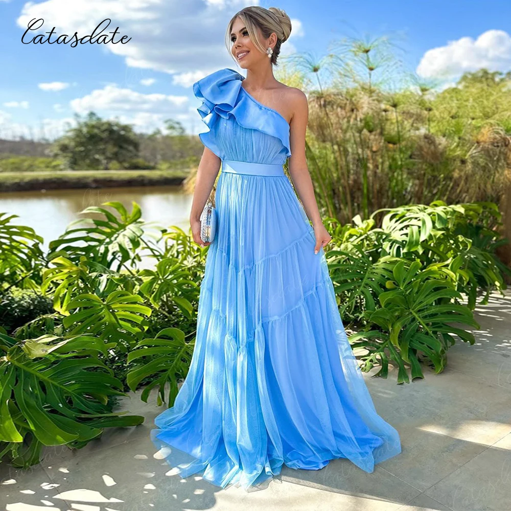 Catasdate Blue Evening Dresses Long Party Dress for Women Long Formal Wedding Party Dresses for Women with Belt vestidos