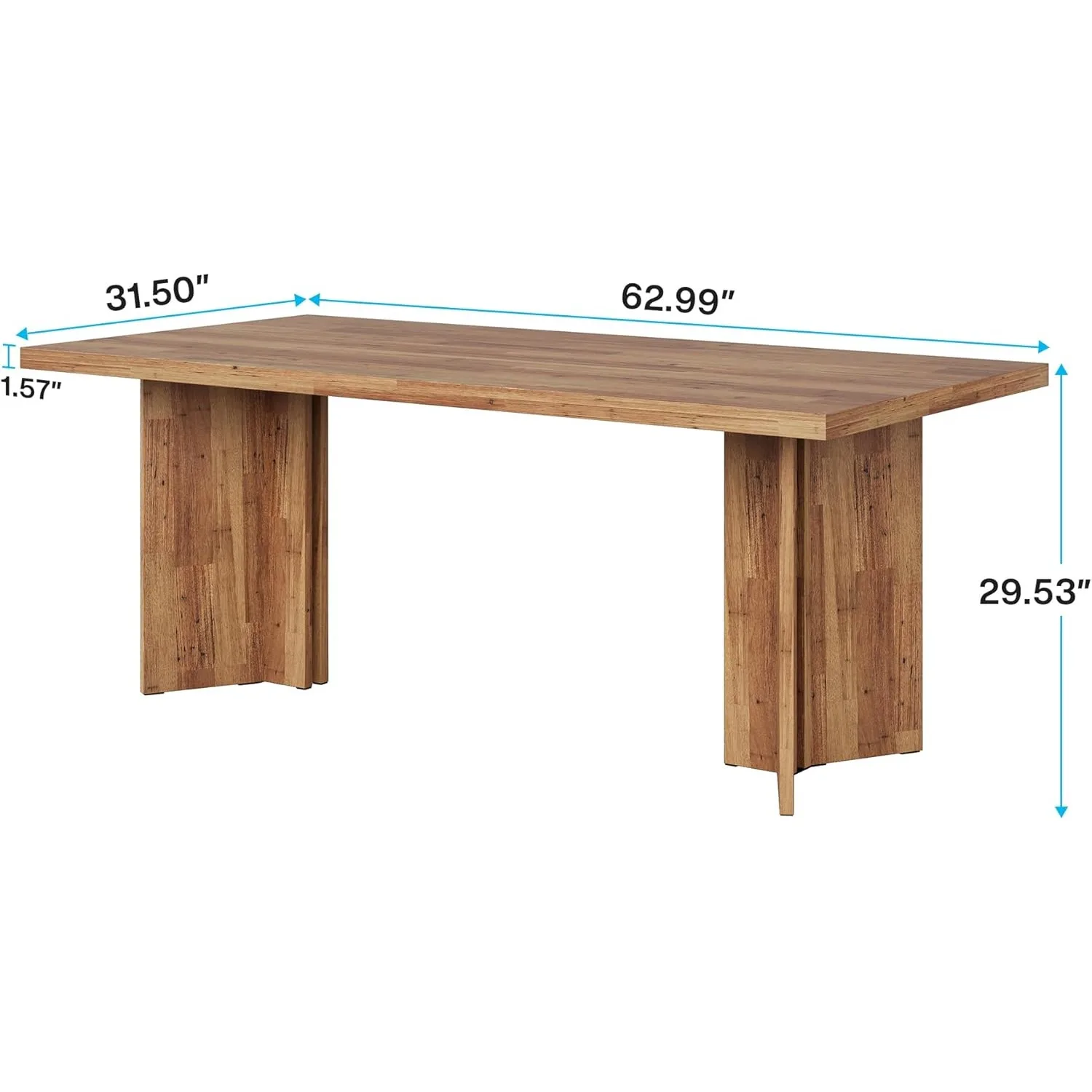 63-inch Dining Table for 4-6, Farmhouse Kitchen Table with Large Tabletop, Rectangular Eating Table for Dining Room, Living Room