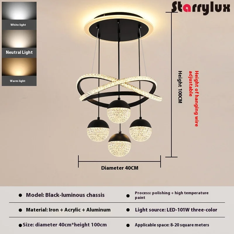 Luxury Pendant Light | Diamond Acrylic Shade | 3-Color LED | For Living Room