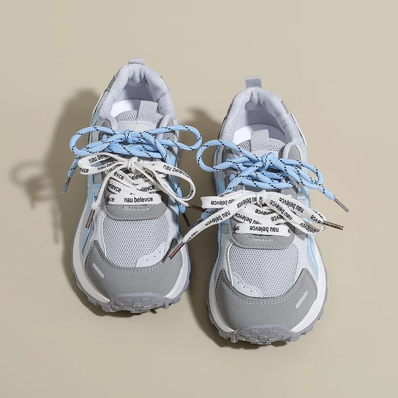 2026 Women's Casual Sports Shoes Lace-Up Breathable Comfortable Thick Bottom Sponge Heel Lace-Up Sneakers