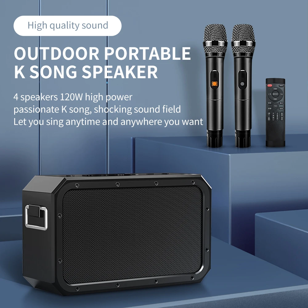 Portable Karaoke speaker 120W High Power Wireless bt Speakers 360 Stereo Surround TWS FM Boom Box with Mic for Home Party KTV