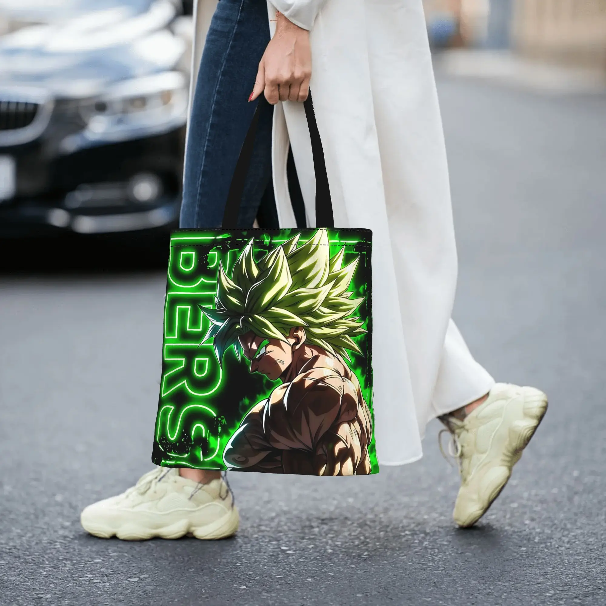 Customized Dragon Ball Theme Broly Women's Bag Shopping Bag Reusable Double Sided Canvas Tote Bag Shoulder  Handbag