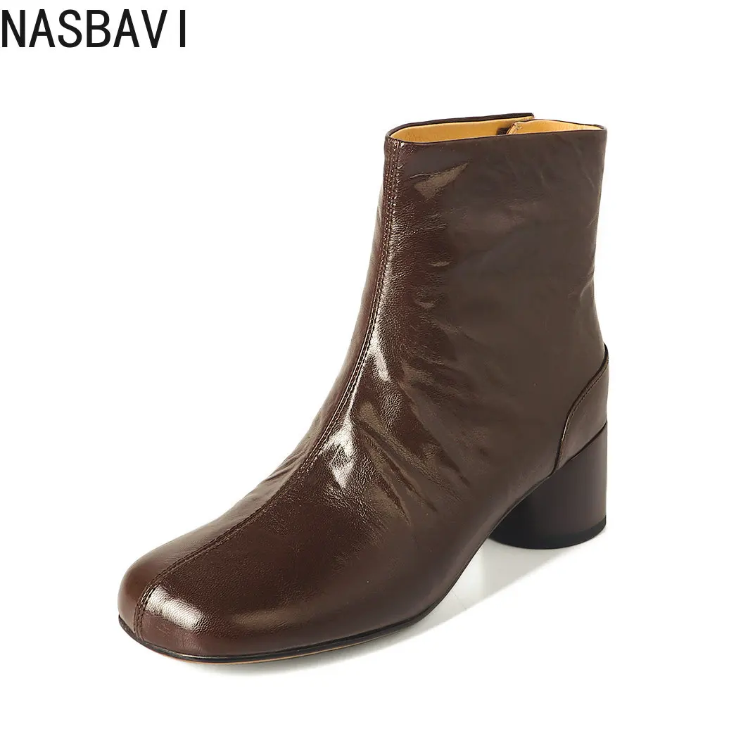 

NASBAVI 2026 News Fashion Women Ankle Boots Winter Cow Leather Autumn Shoes High Heels Round Toe Dress Black Short Boots 34-42