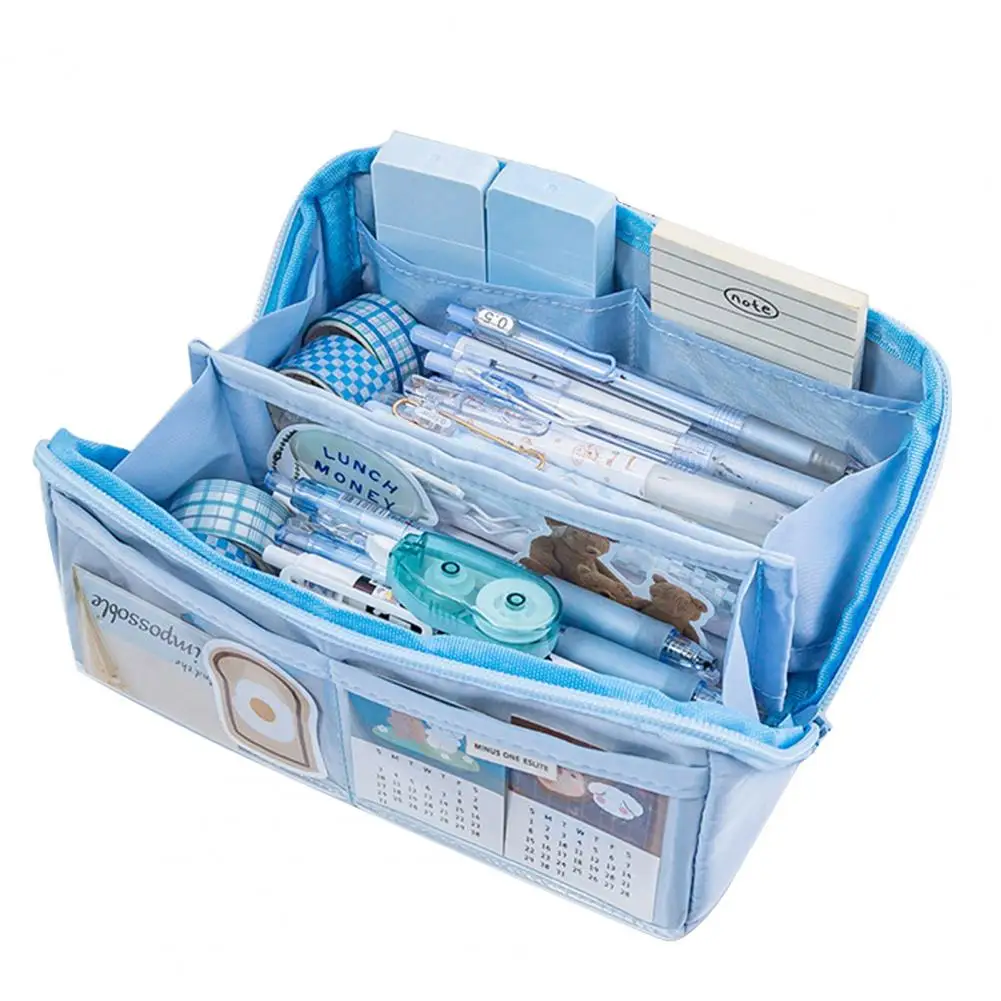 Travel Cosmetic Bag Capacity Pencil Bag Durable Multi-compartment Pencil Case with Zipper Closure for Stationery Organization