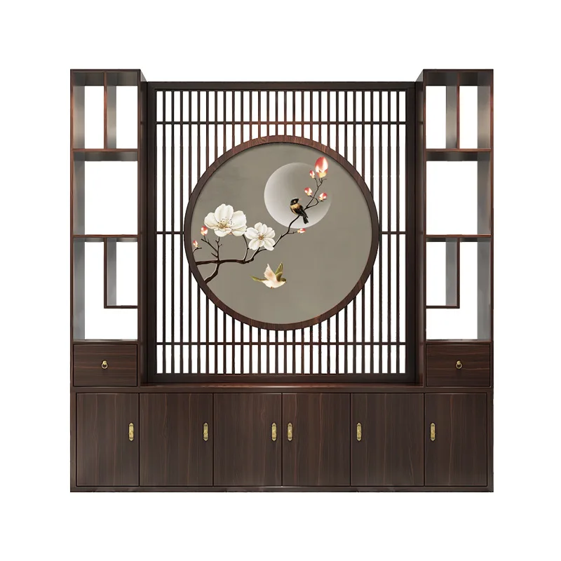 New Chinese-style screen partition cabinet guest restaurant entry solid wood home shelf office entrance cabinet