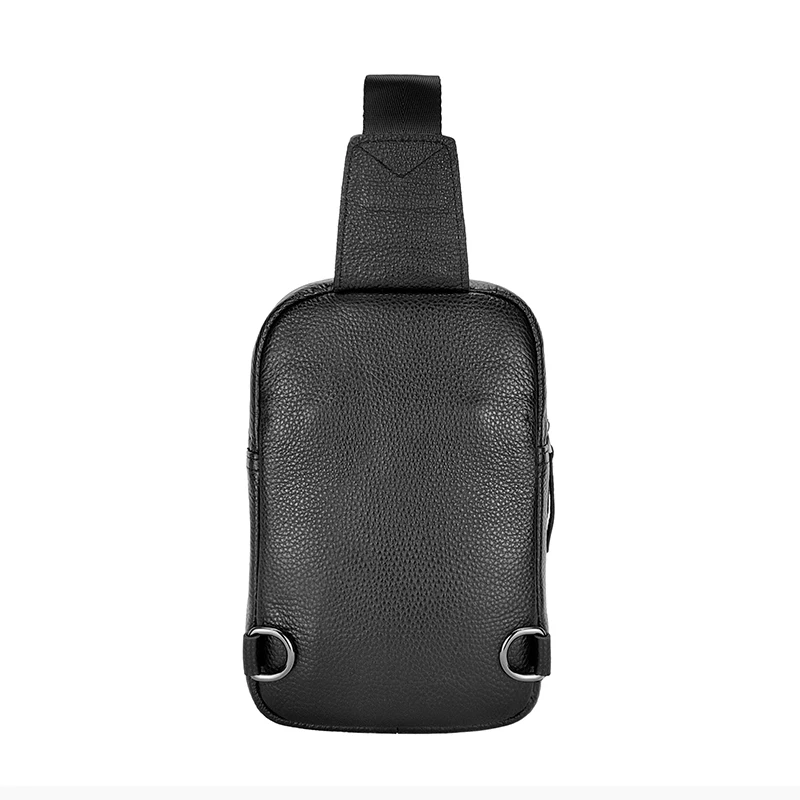 Small Black Genuine Leather Sling Bag for Men Women Crossbody Shoulder Chest Pack Hiking Daypack Outdoor Travel Backpack Cycling