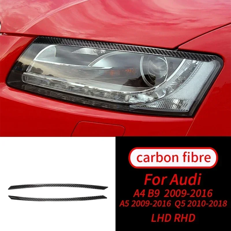 For Audi A4L B8 A5 Q5 09-17 Real Carbon Fiber Headlight Eyebrow Eyelid  Front Head Lamp Cover Trim Car Interior Accessories