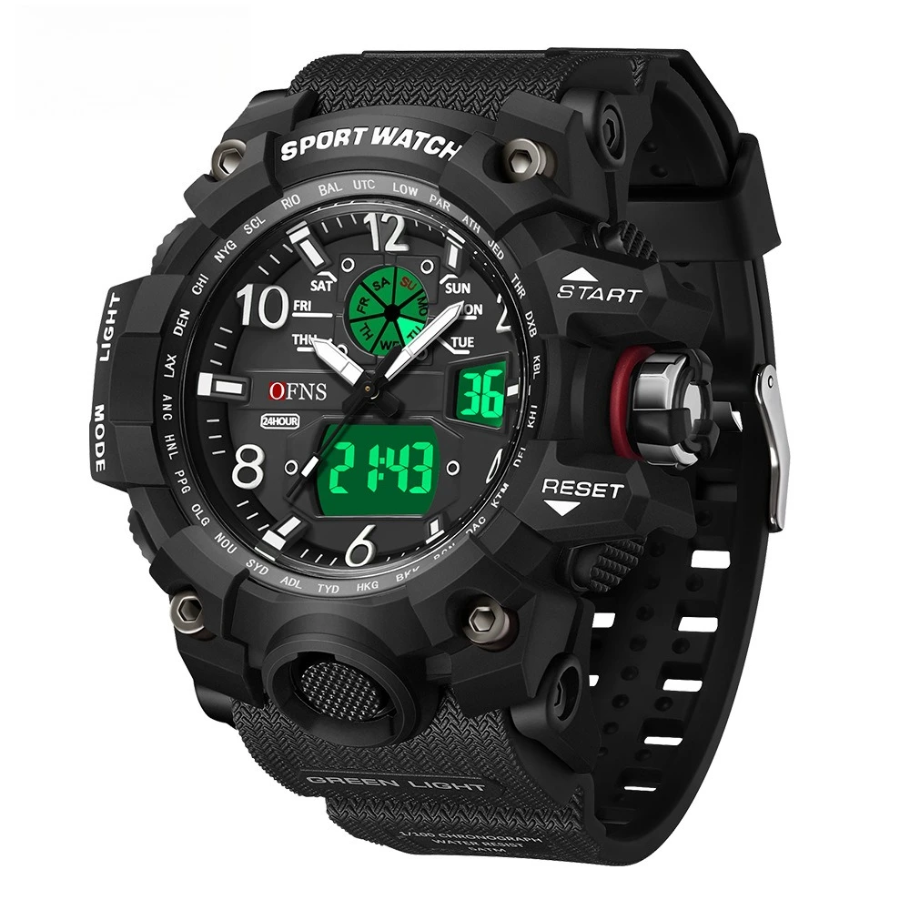 

OFNS Спортивные часы для активного отдыха, водонепроницаемые, с хронографом, будильником, корейская версия, модные мужские электронные часы