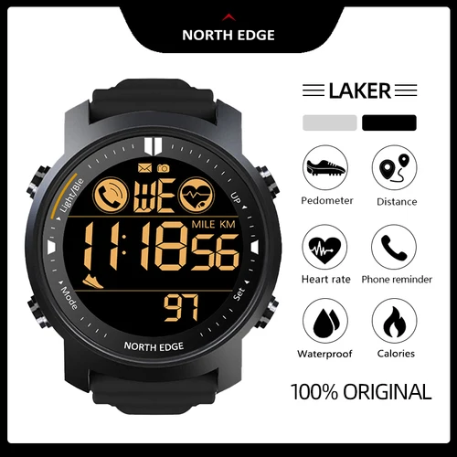 Imagen 2 del producto NORTH EDGE-reloj inteligente para hombre, Monitor de ritmo cardíaco, reloj inteligente para mujer, podómetro para correr, despertador, resistente al agua, 50m, Android IOS