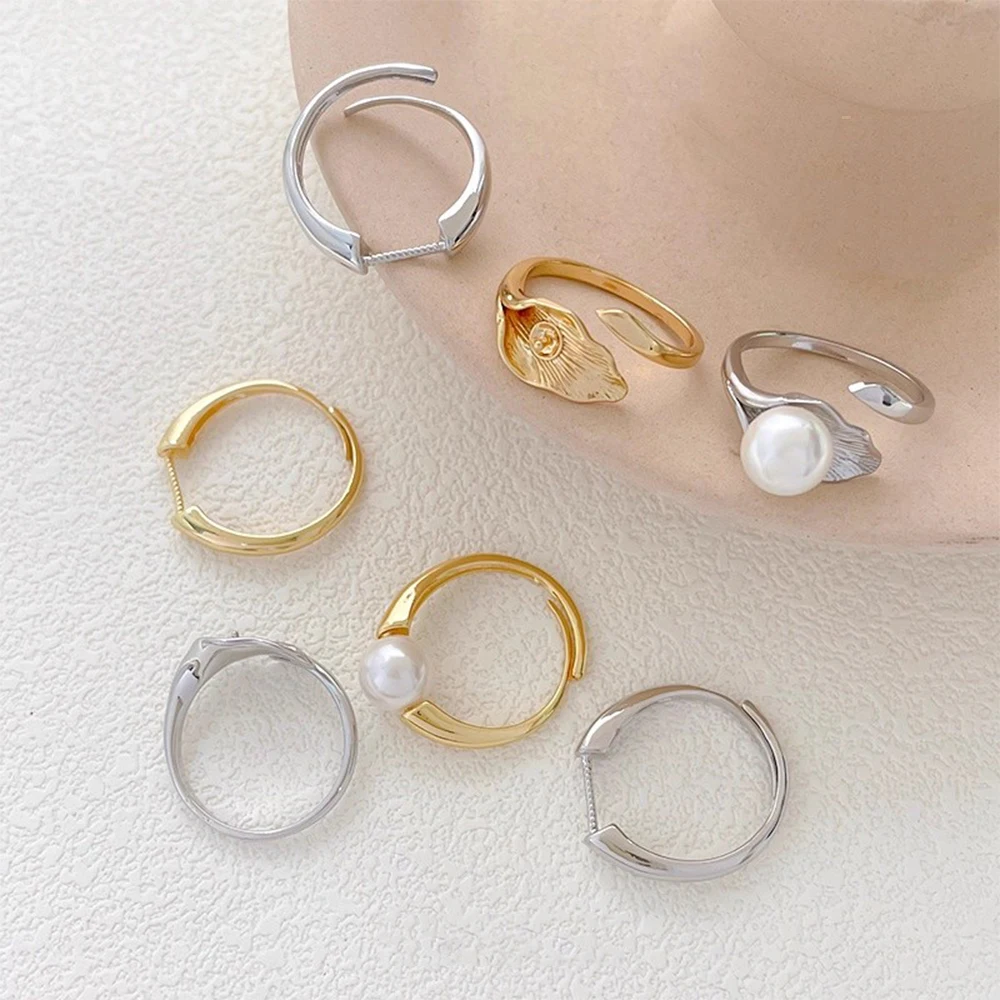 3 Pieces Brass Gold-plated Leaf Shaped Open Ring Ring Holder DIY Jewelry Making Semi-finished Product Accessory Materials