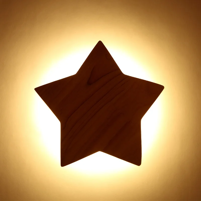 Simple Wall Decoration Five-Pointed Star Ambience Light Children's Room Bedroom Aisle Led Solid Wood Wall Lamp