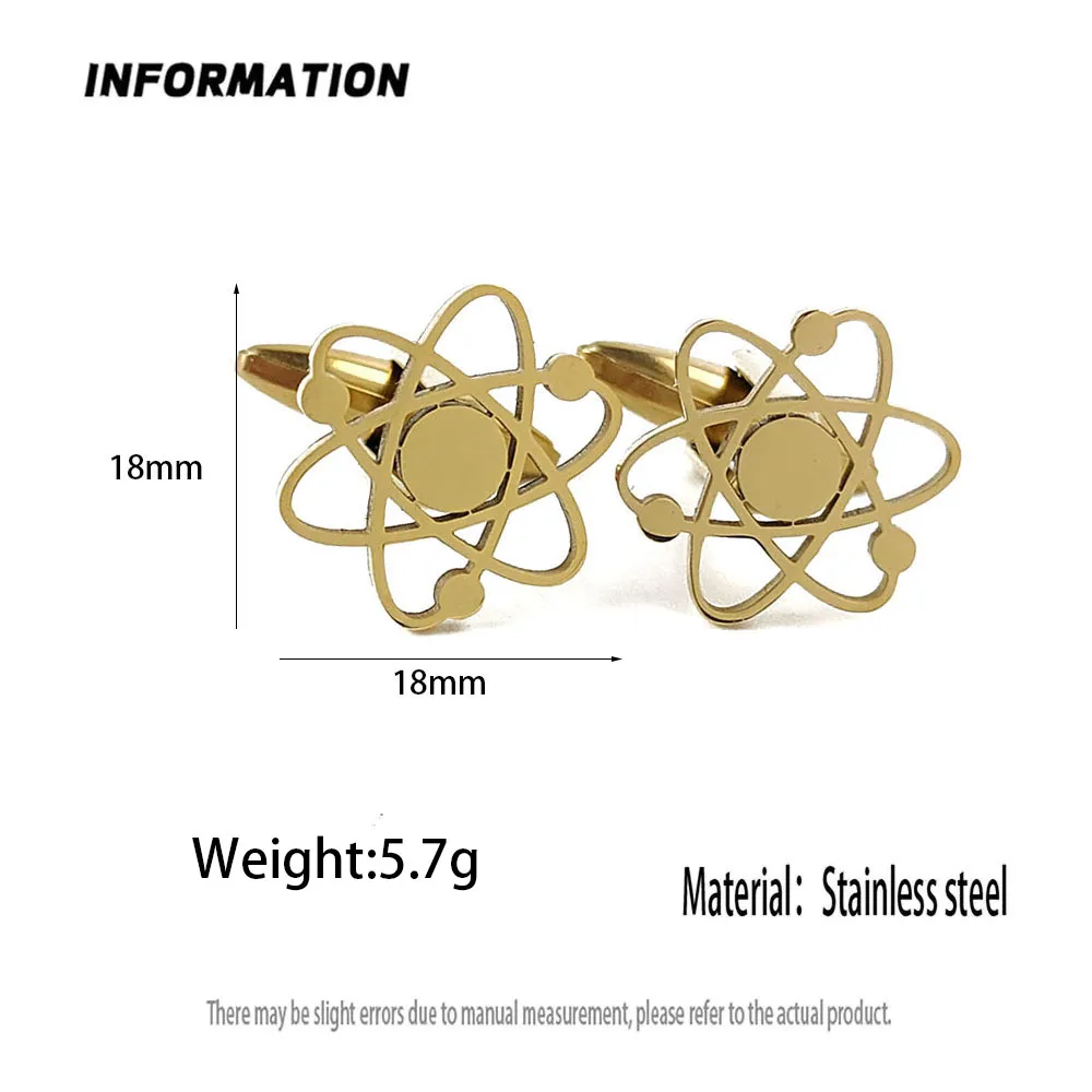 18K Gold Plated 316L Stainless Steel Atom Molecule Cufflinks Science Symbol Shirt Cuff Buttons Mens Novelty Suit Jewelry