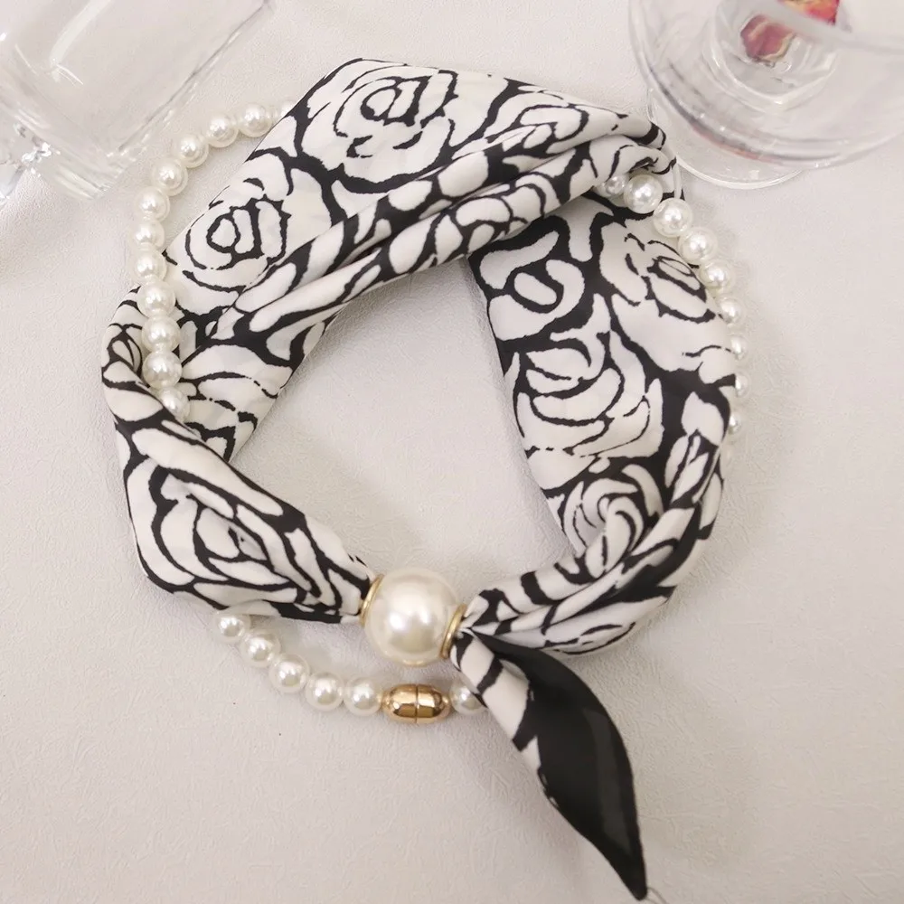 Magnetic Buckle Magnetic Pearl Neck Scarf Detachable Pearl Necklace Satin Neck Scarf Soft Thin Small Pearl Long Thin Shawl