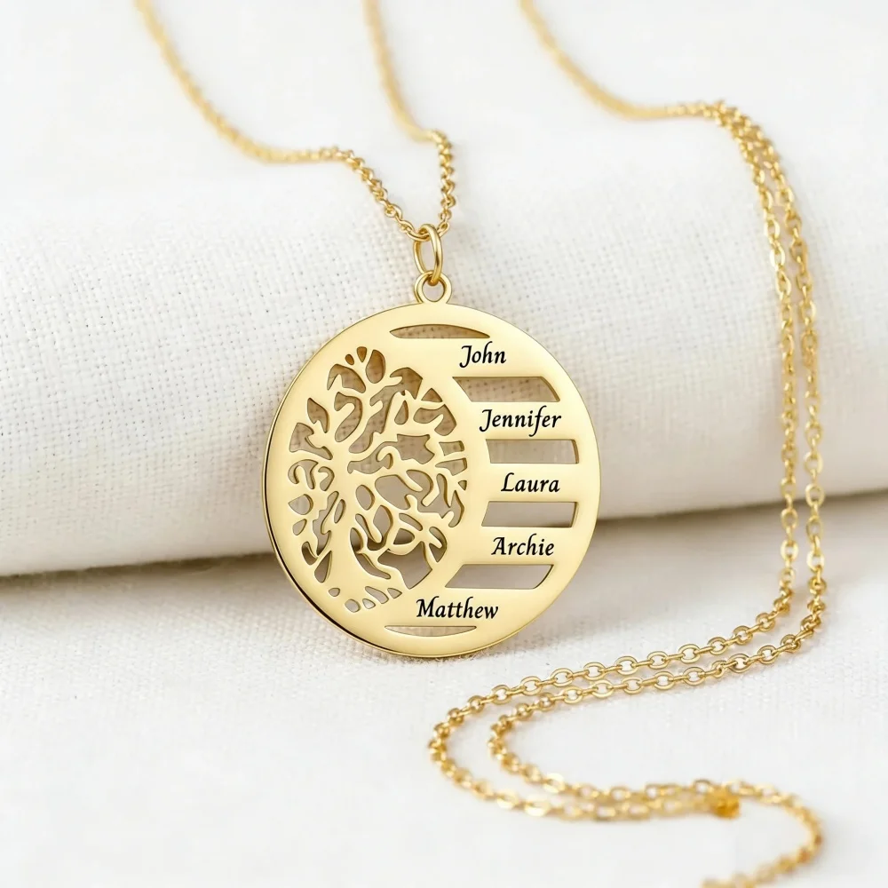 Personalized Family Tree Of Life Name Necklace Custom Engraved Family Member Names Stainless Steel Customised Jewelry Grandma